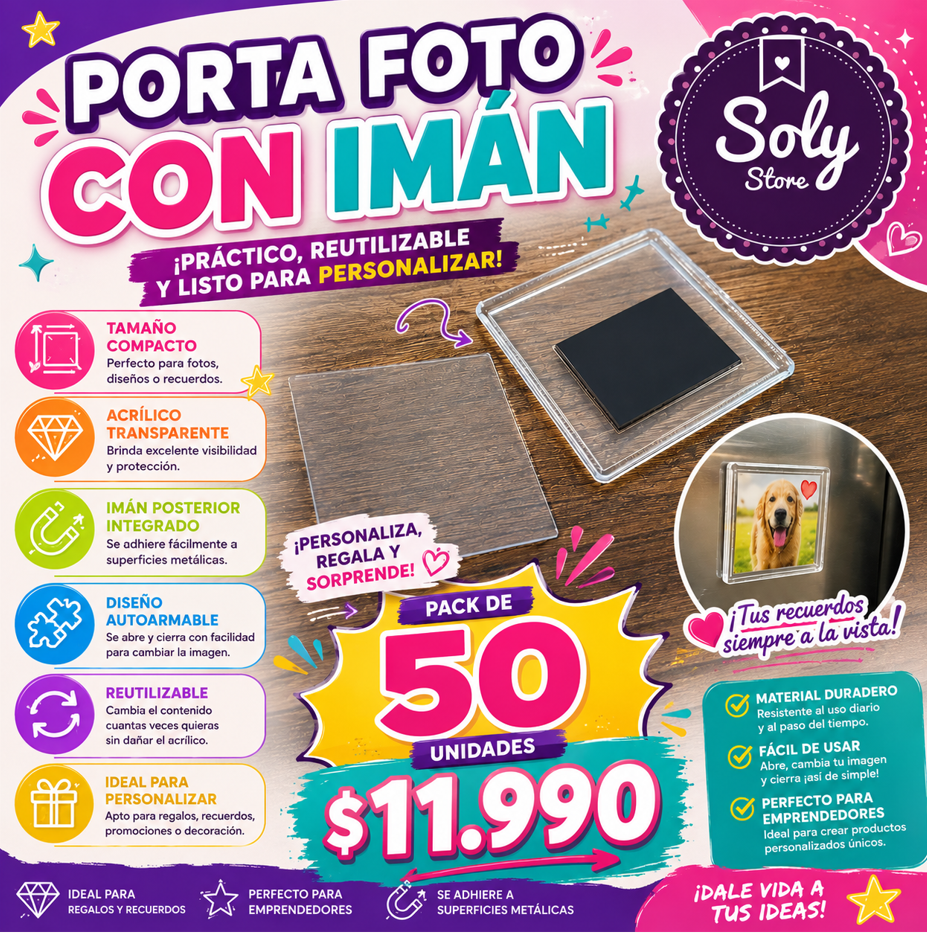 Porta Foto Acrílico con Imán – Pack 50 Unidades