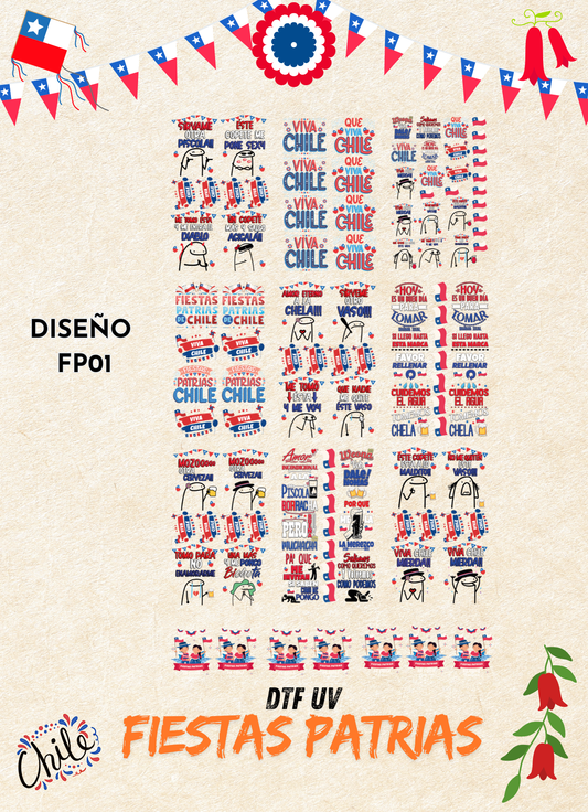 LIENZO DTF UV FIESTAS PATRIAS – FRASES CHILENAS- FP#01 – 58×100 CM