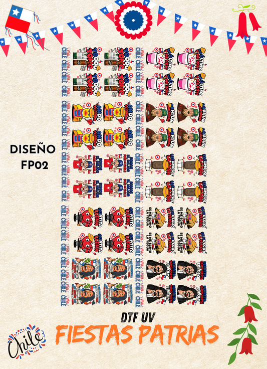 LIENZO DTF UV FIESTAS PATRIAS – FRASES CHILENAS- FP#02 – 58×100 CM