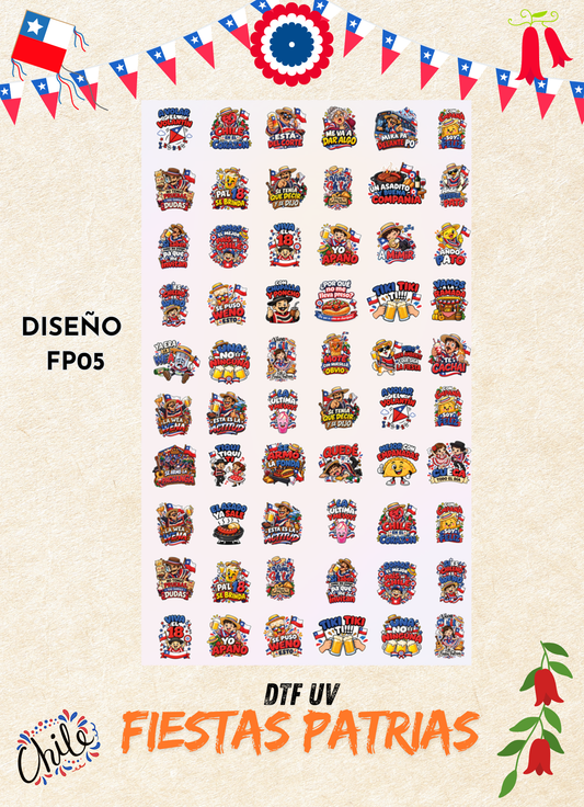 LIENZO DTF UV FIESTAS PATRIAS – FRASES CHILENAS- FP#05 – 58×100 CM