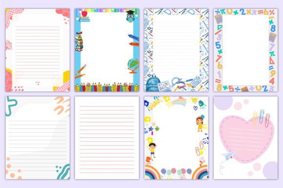 PACK 2 - 50 DISEÑOS HOJAS CUADERNOS PNG + JPG + CANVA