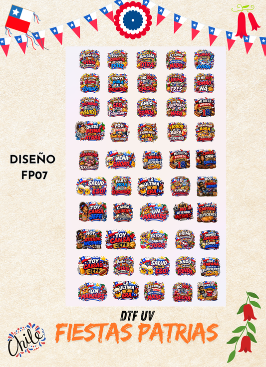 LIENZO DTF UV FIESTAS PATRIAS – FRASES CHILENAS- FP#07 – 58×100 CM