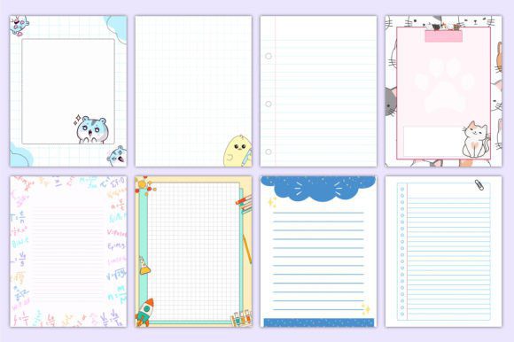 PACK 2 - 50 DISEÑOS HOJAS CUADERNOS PNG + JPG + CANVA