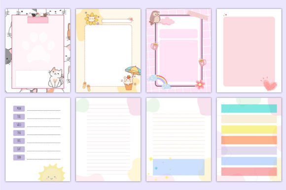 PACK 2 - 50 DISEÑOS HOJAS CUADERNOS PNG + JPG + CANVA