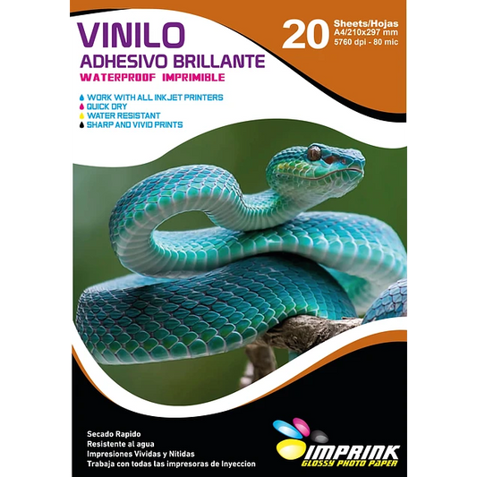 Vinilo Adhesivo Blanco Imprimible A4/20 hojas - 80 micras