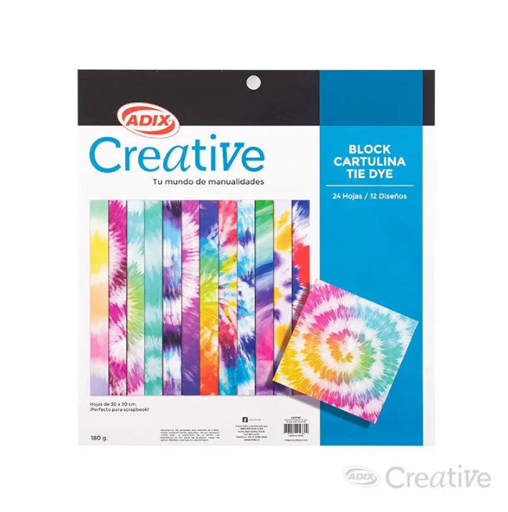 Block Cartulina 12 Diseños Tie Dye 24u 180g CREATIVE