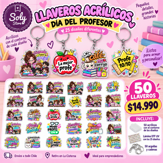 PACK EMPRENDEDOR LLAVERO ACRÍLICO + DTF UV DÍA DEL PROFESOR