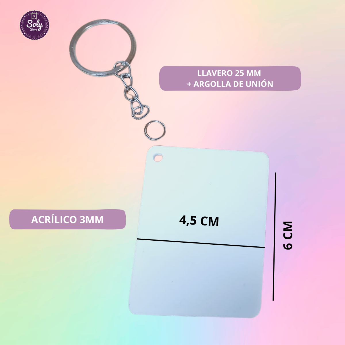 Pack 50 Llaveros Acrílicos rectangular TRANSPARENTE