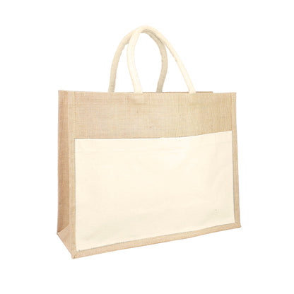 Bolsa grande Yute con bolsillo de algodón 45 x 35 x 16 cm