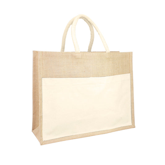 Bolsa grande Yute con bolsillo de algodón 45 x 35 x 16 cm