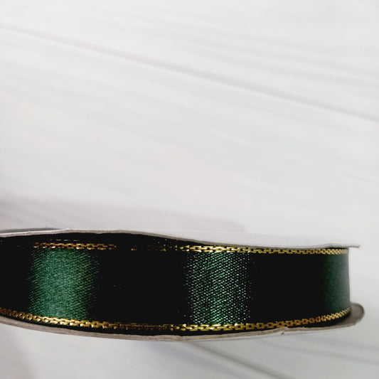 CINTA SATIN CON BORDE DORADO 50 MT - VERDE BOTELLA