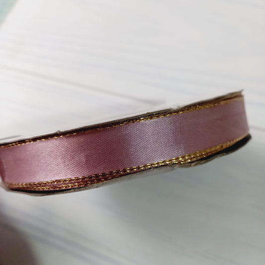 CINTA SATIN CON BORDE DORADO 50 MT - ROSADO
