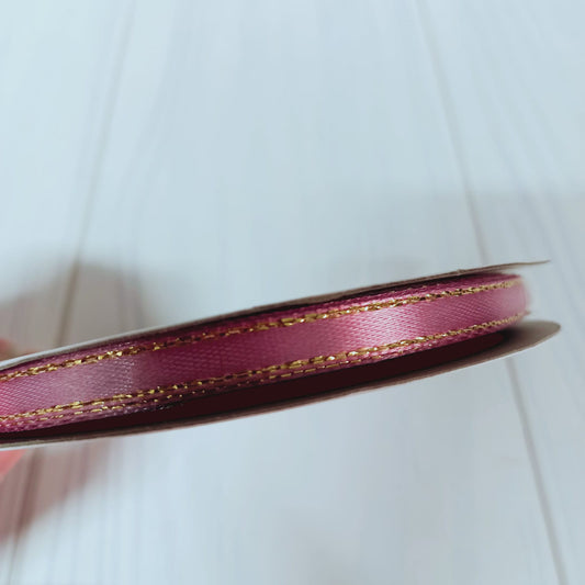 CINTA SATIN CON BORDE DORADO 7mm 50 MT - ROSADO