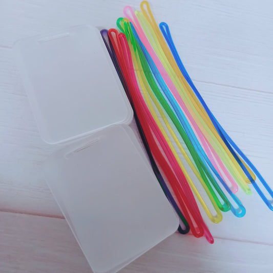 Pack 10 amarras plásticas para tag mix colores + Acrílico TRANSPARENTE 6x8cm