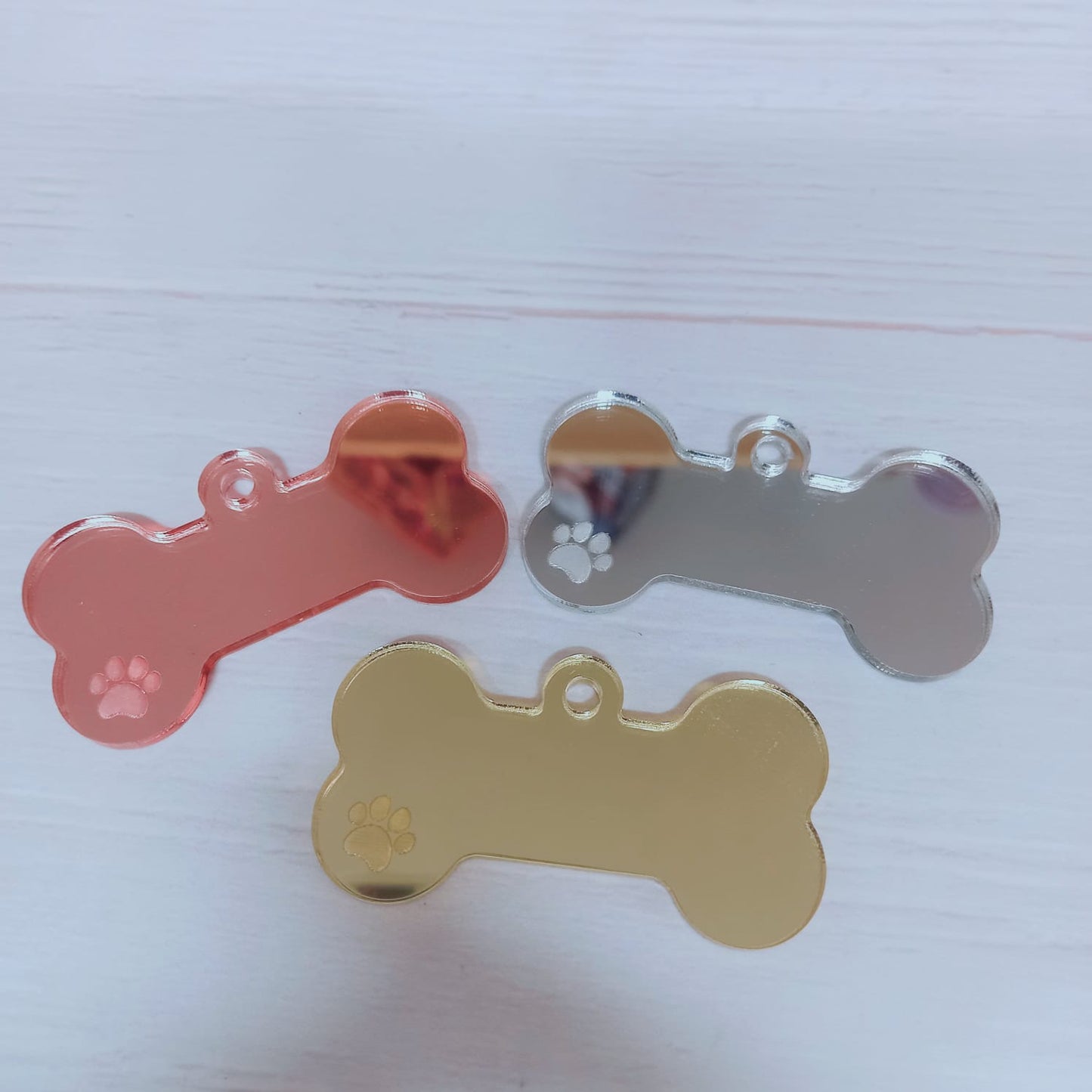 Pack 50un Placa mascota Huesito acrílico espejo