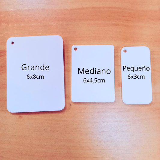 Acrílico para llavero Blanco Sublimable 6x4,5cm SIN ARGOLLA