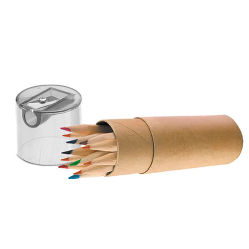 Pack 10 cajas con 12 lápices para personalizar (caja redonda)